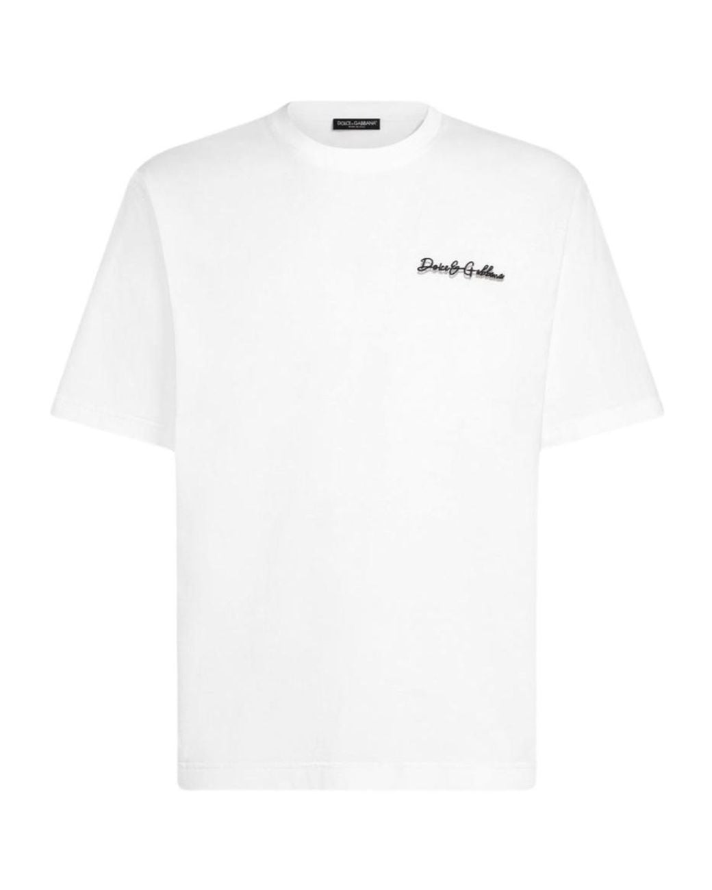 Dolce & Gabbana White Logo Embroidered T-Shirt for men