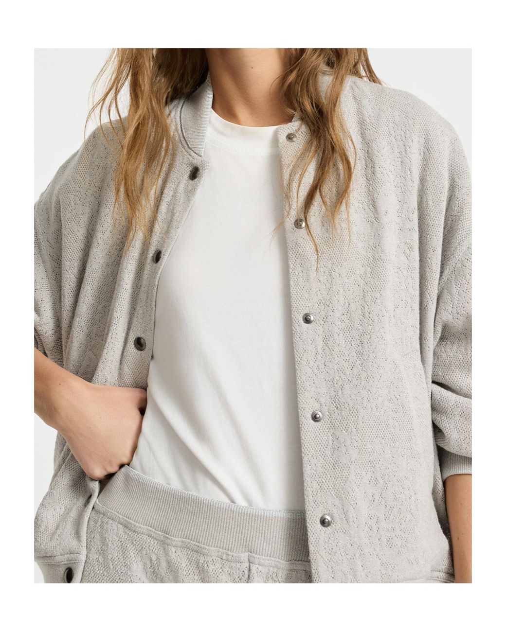 Brunello Cucinelli Gray Lace Flowers Jersey Sweatshirt
