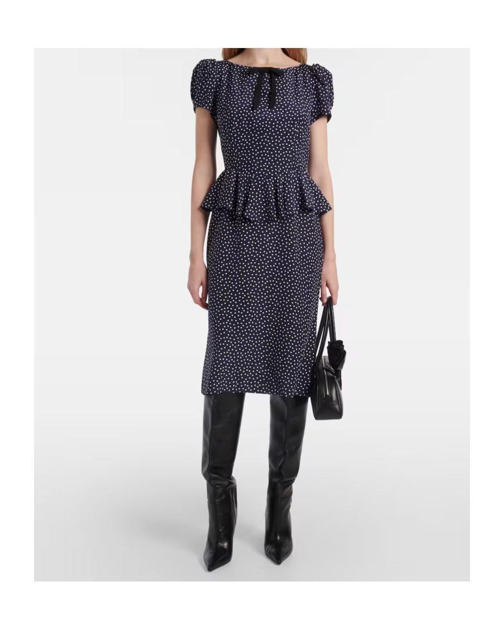 Alessandra Rich Blue Polka-Dot Silk Midi Dress