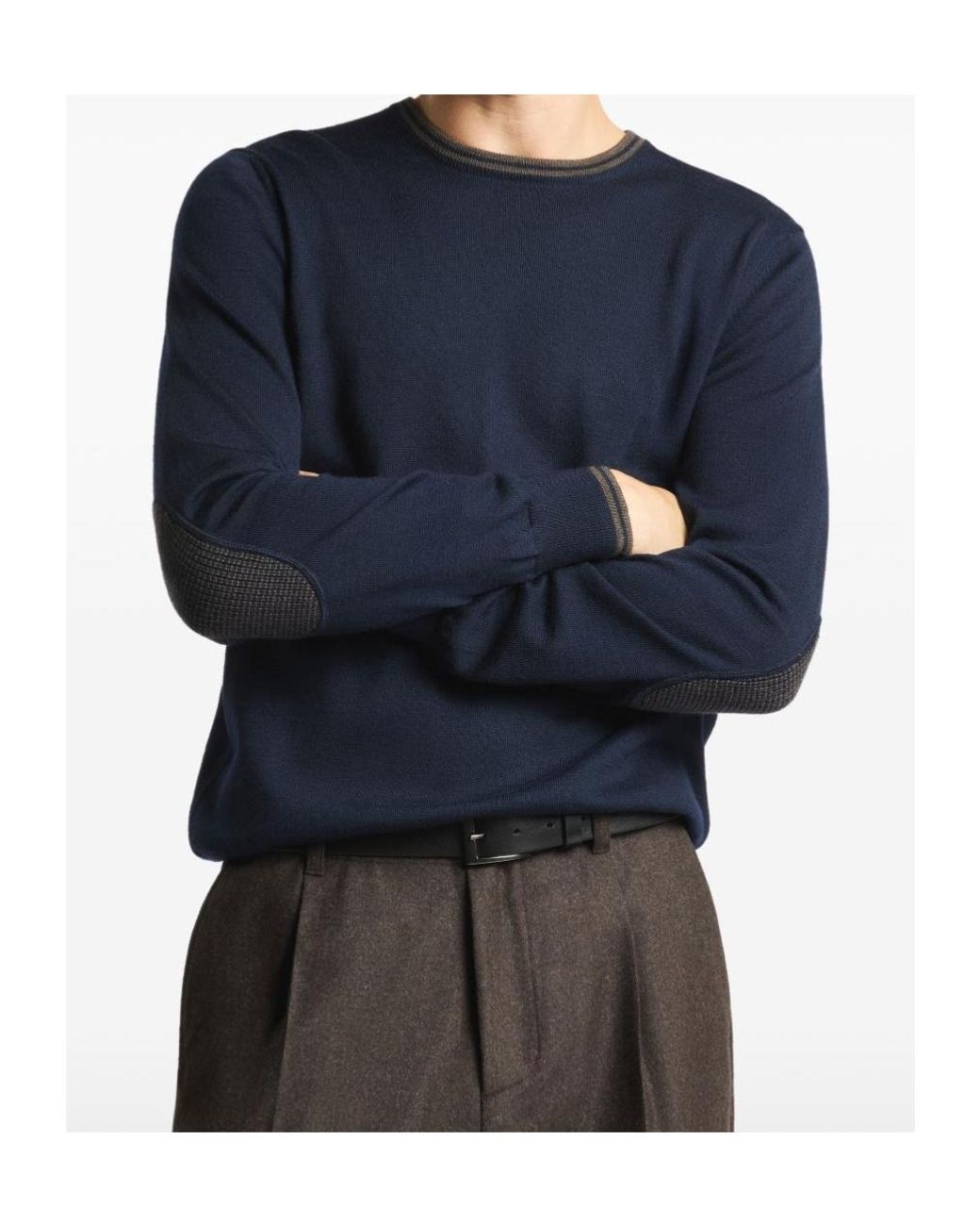 Fay Blue Contrast Trim Crew Neck Sweater for men