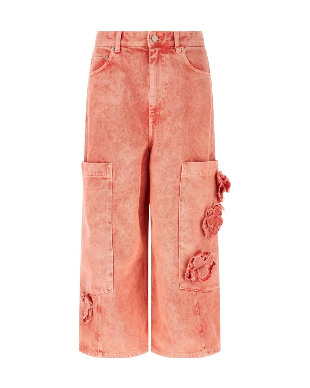 Ganni Pink Logo-Patch Cropped Jeans