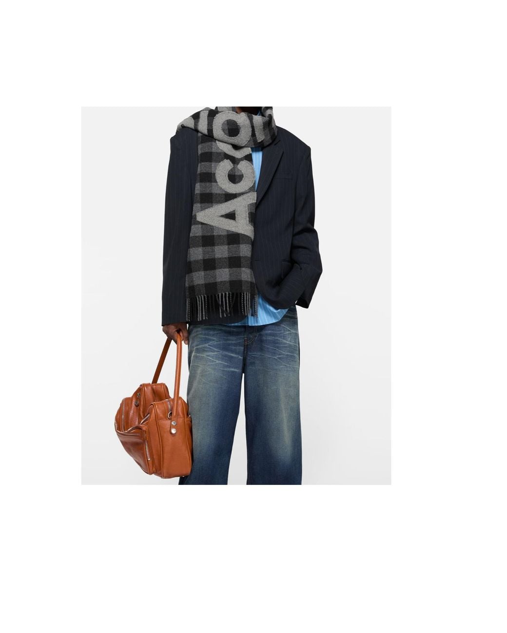 Acne Black Gingham Logo Scarf for men