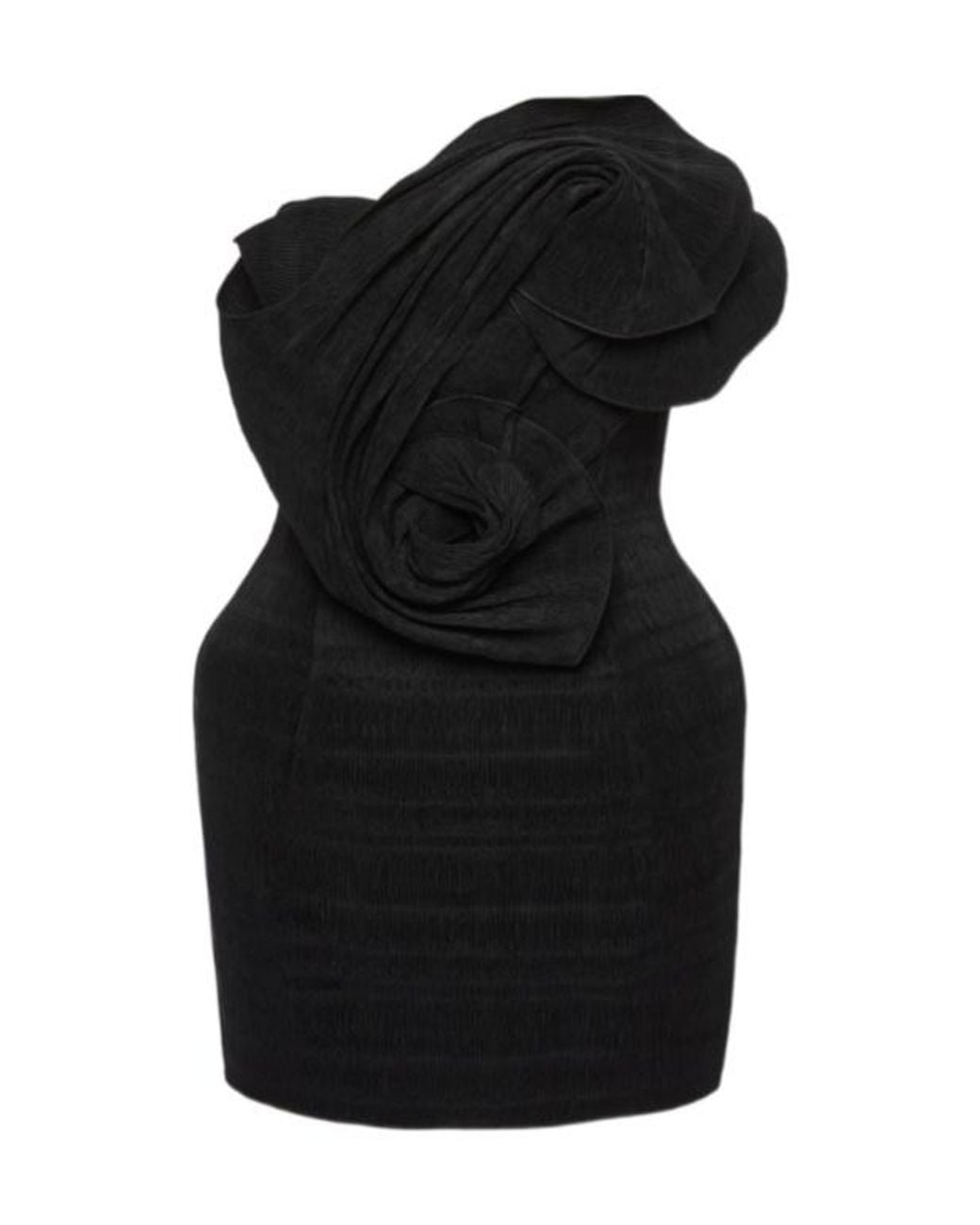 Magda Butrym Black Sculptural Mini Dress With Oversized Rosette Detail