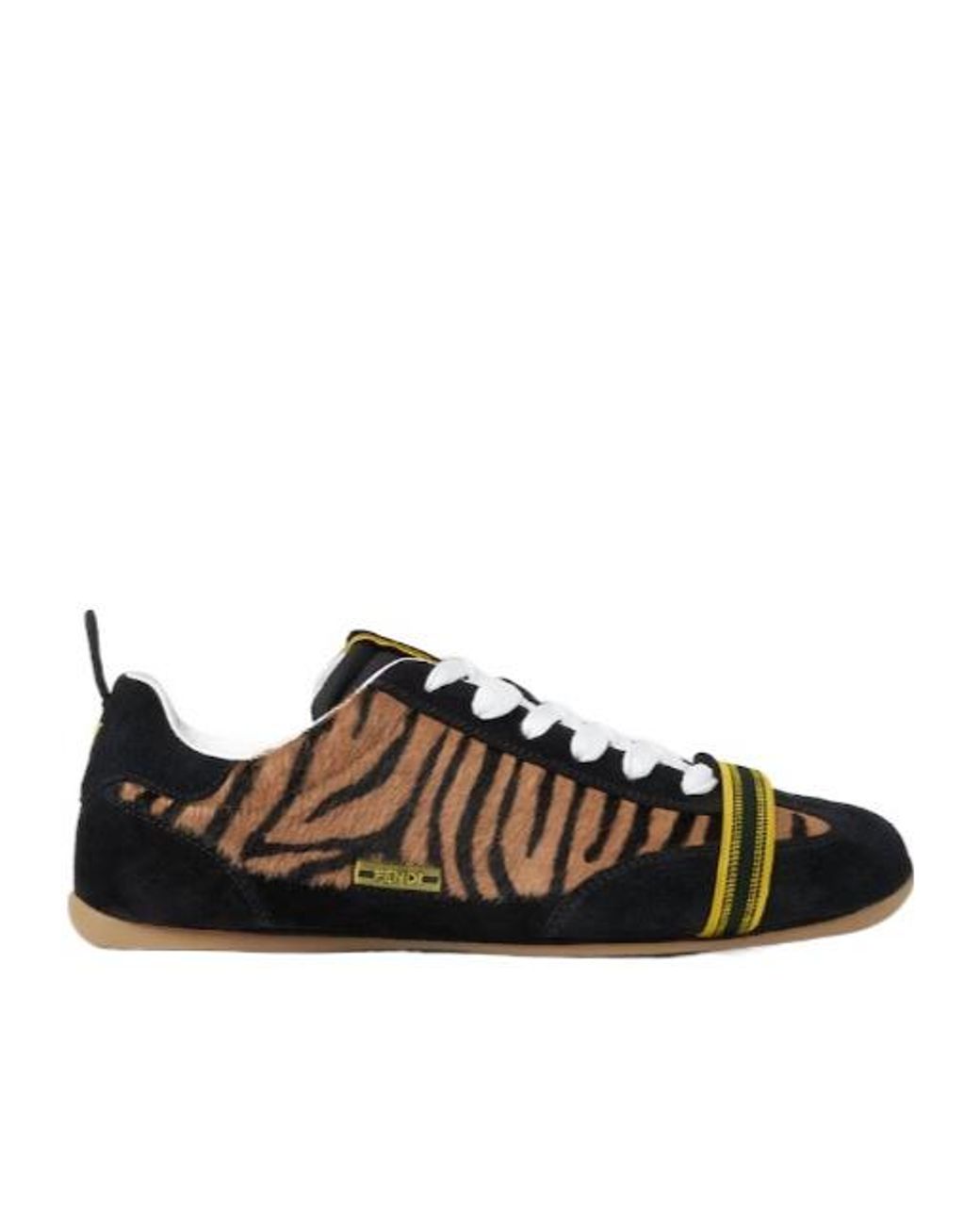 Fendi Brown Wrap Tiger-Print Panelled Sneakers