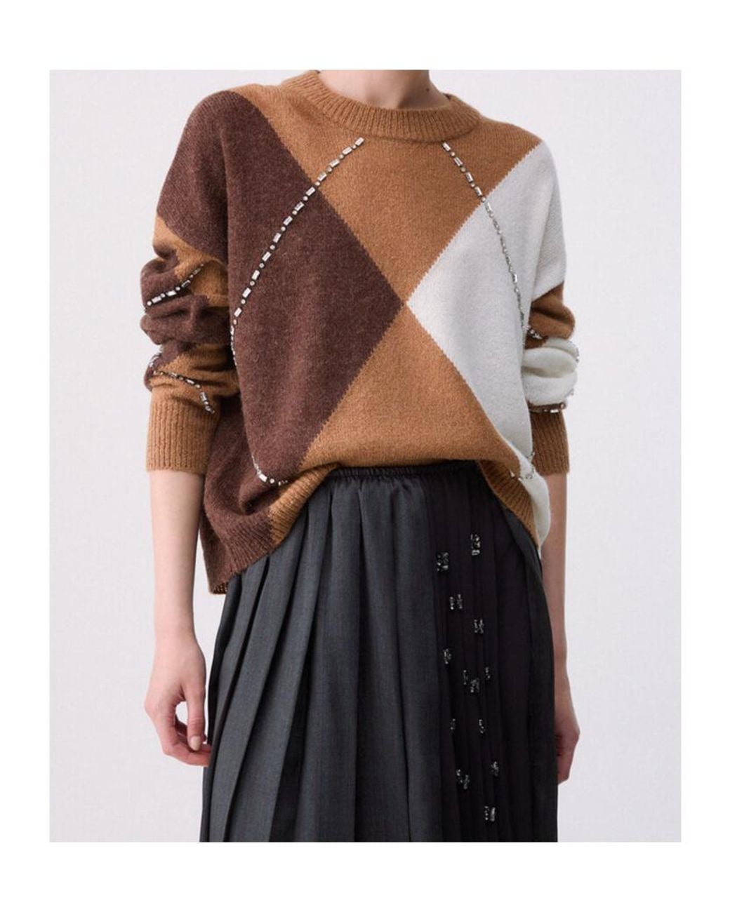 Liu Jo Brown Argyle Embellished Jumper