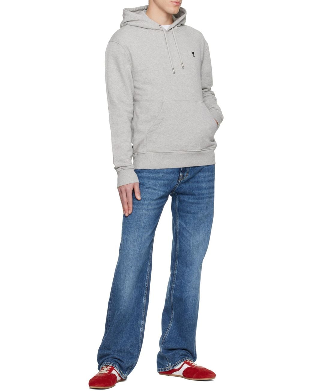 AMI Gray Light Hoodie With Engraved Eyelets