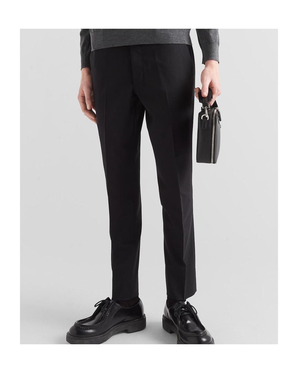 Prada Black Wool Belt Loop Casual Pants for men