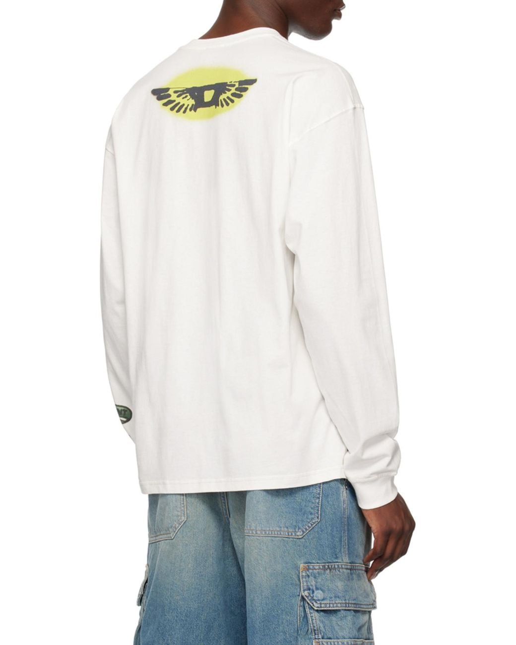 DIESEL White Graphic-Printed Long-Sleeved T-Shirt for men