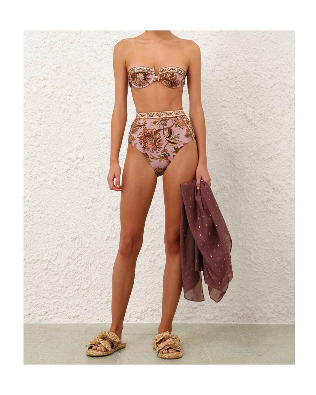 Zimmermann Natural Aster High Waist Bikini Bottoms