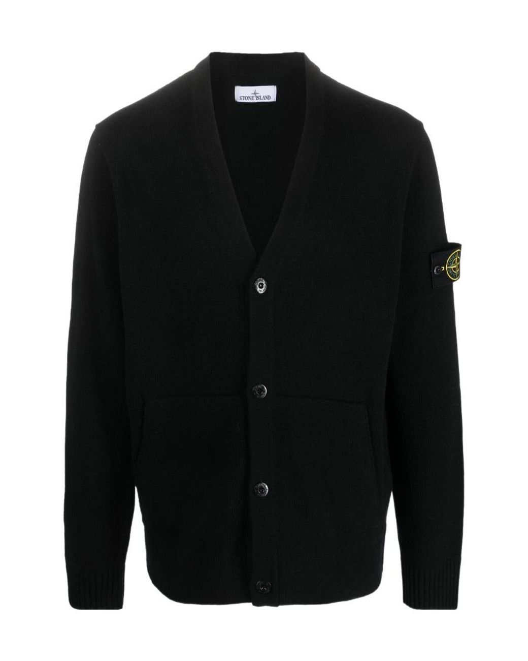 Stone Island Black Compass-Motif Ribbed Cardigan for men