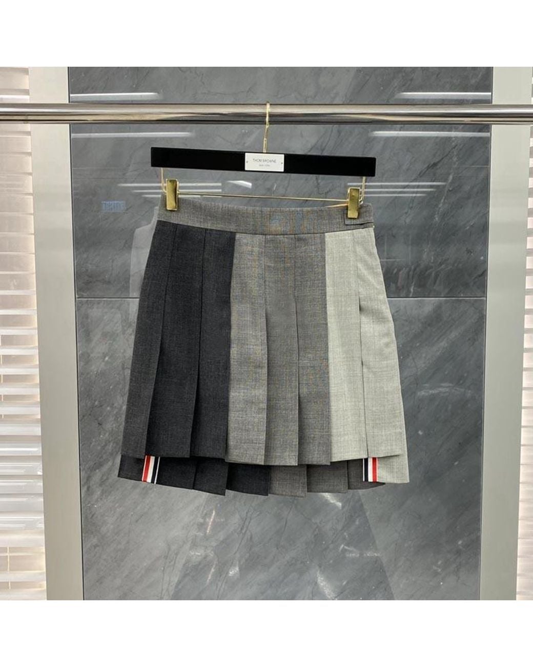 Thom Browne Gray Rwb Striped Pleated Mini Skirt