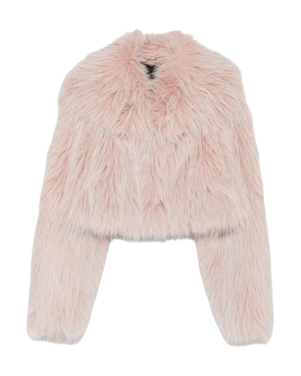 Patrizia Pepe Natural Cropped Faux Fur Jacket