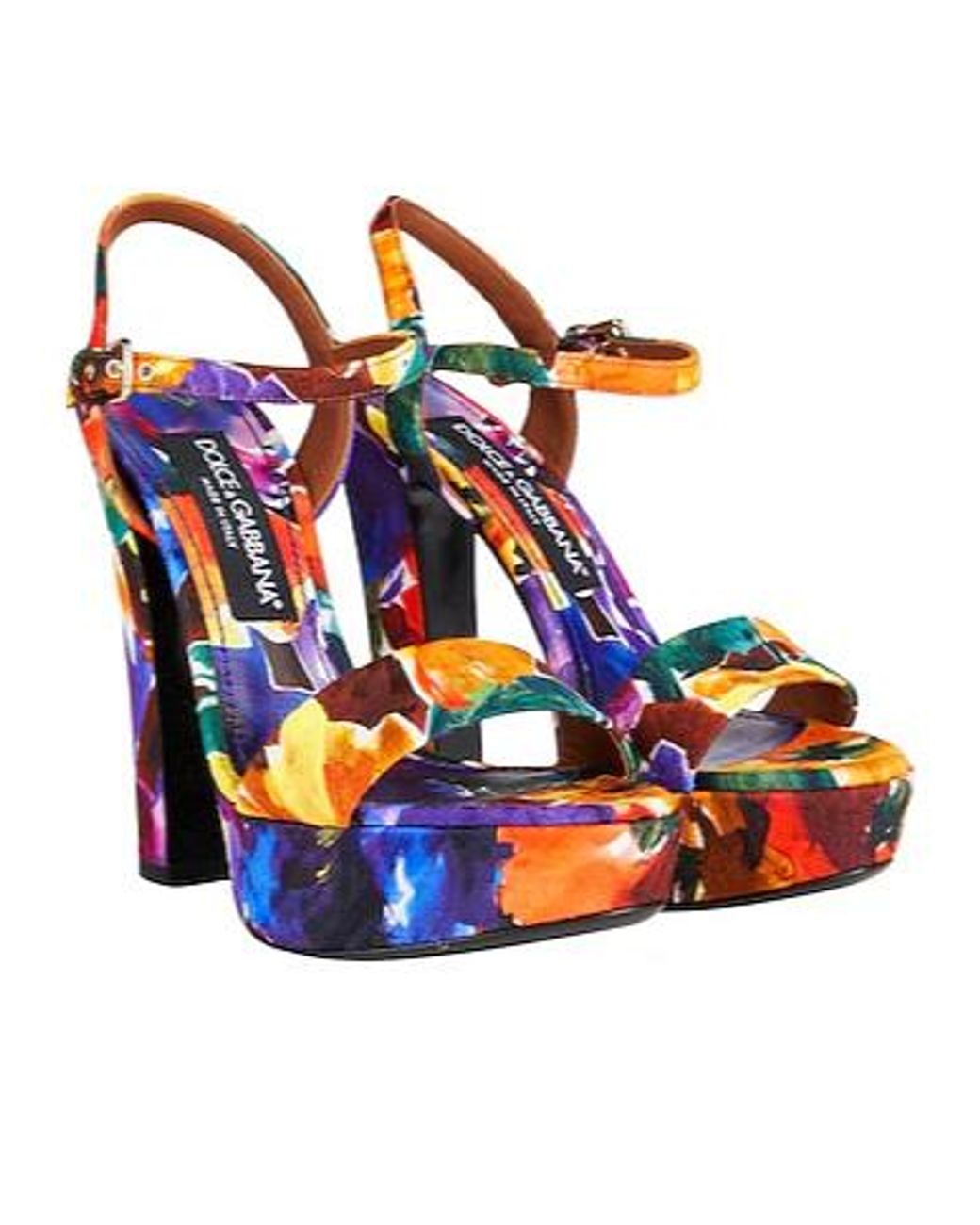 Dolce & Gabbana Blue Floralprinted Webbing Slingback Sandals