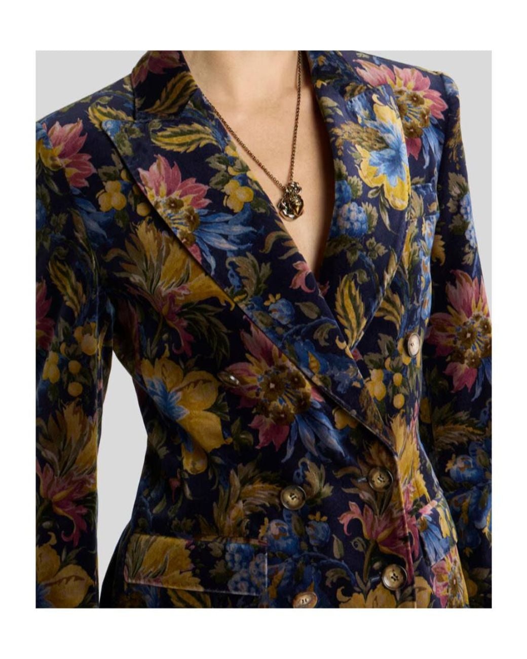 Etro Black Floral Velvet Double-Breasted Blazer