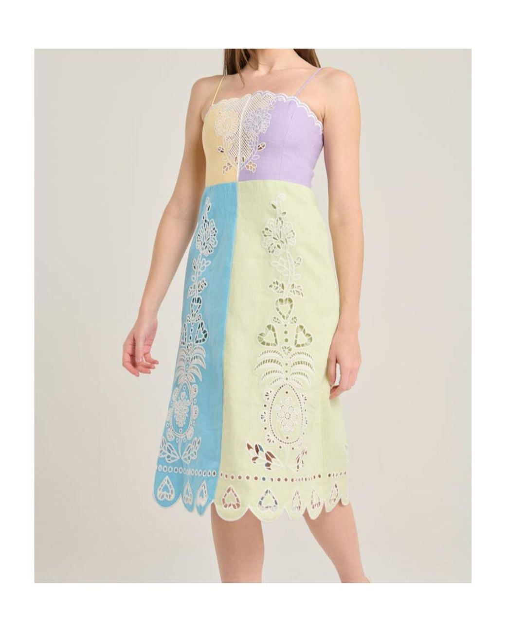 Farm Rio Blue Embroidered Sleeveless Midi Dress