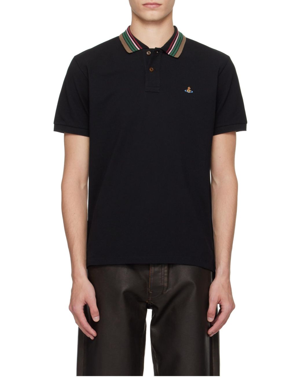 Vivienne Westwood Black Short Sleeved Orb-Embroidered Polo Shirt for men