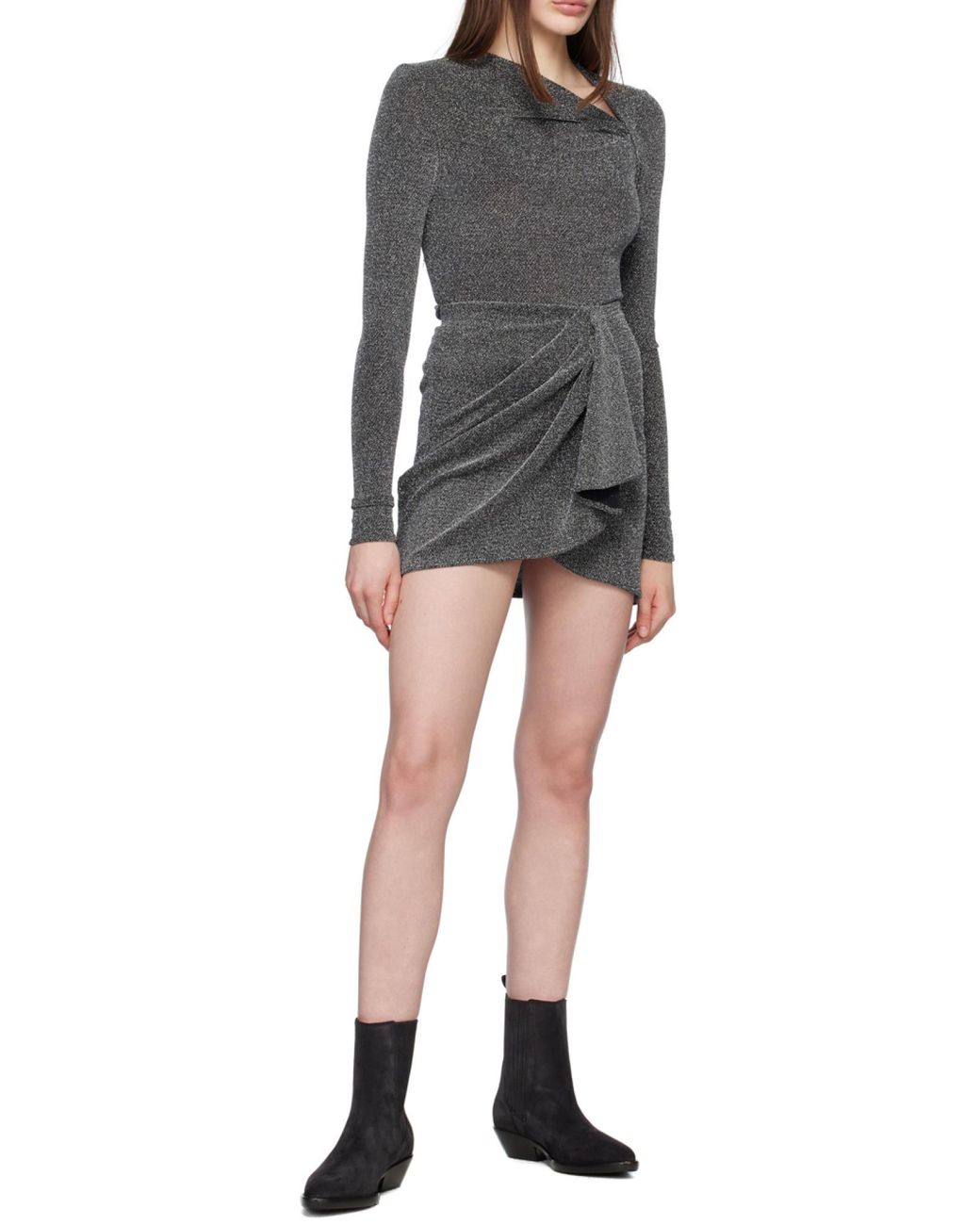 Isabel Marant Gray Shimmer Asymmetric-Neck Top