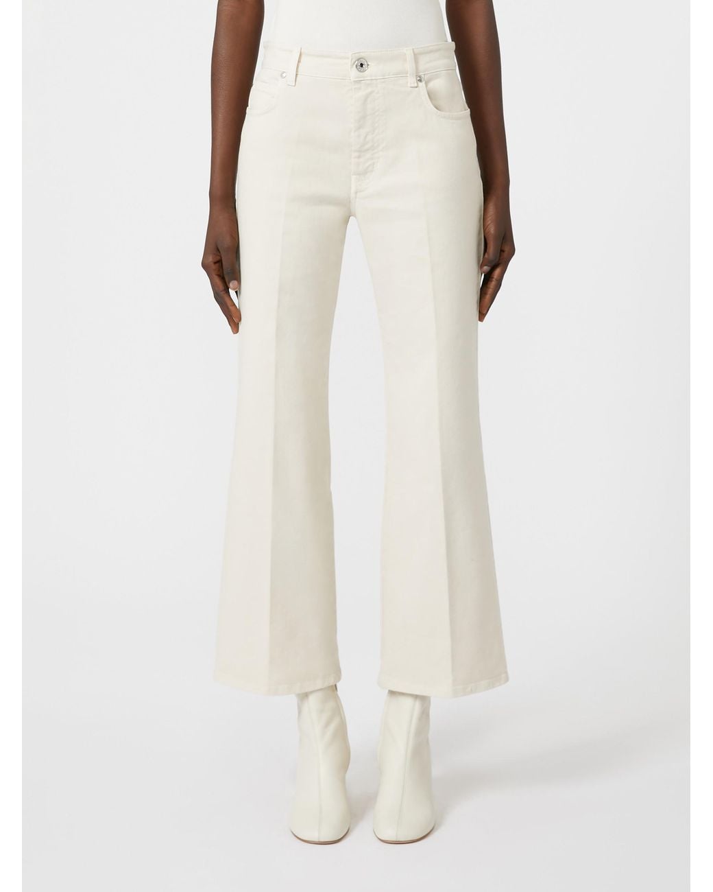 Weekend by Maxmara White Polonia Logo Patch Flared Pants