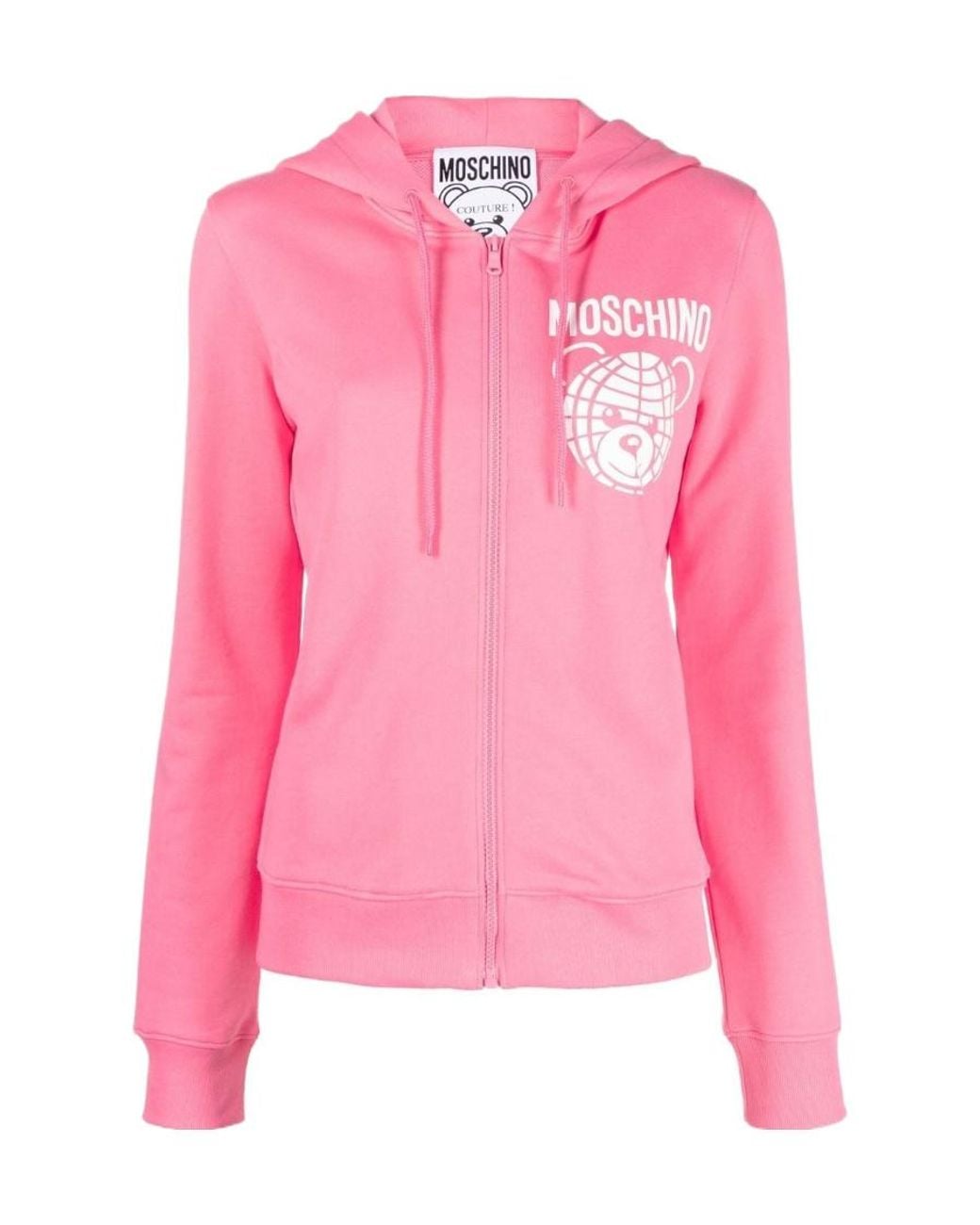 Moschino Pink Logo-Print Zip-Up Hoodie
