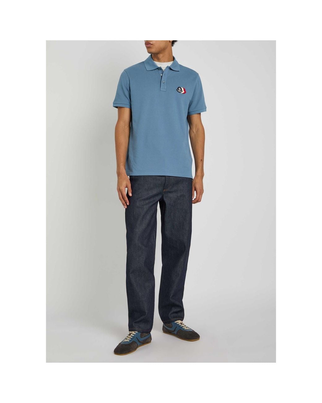 Moncler Blue Cotton Short-Sleeve Polo Shirt for men