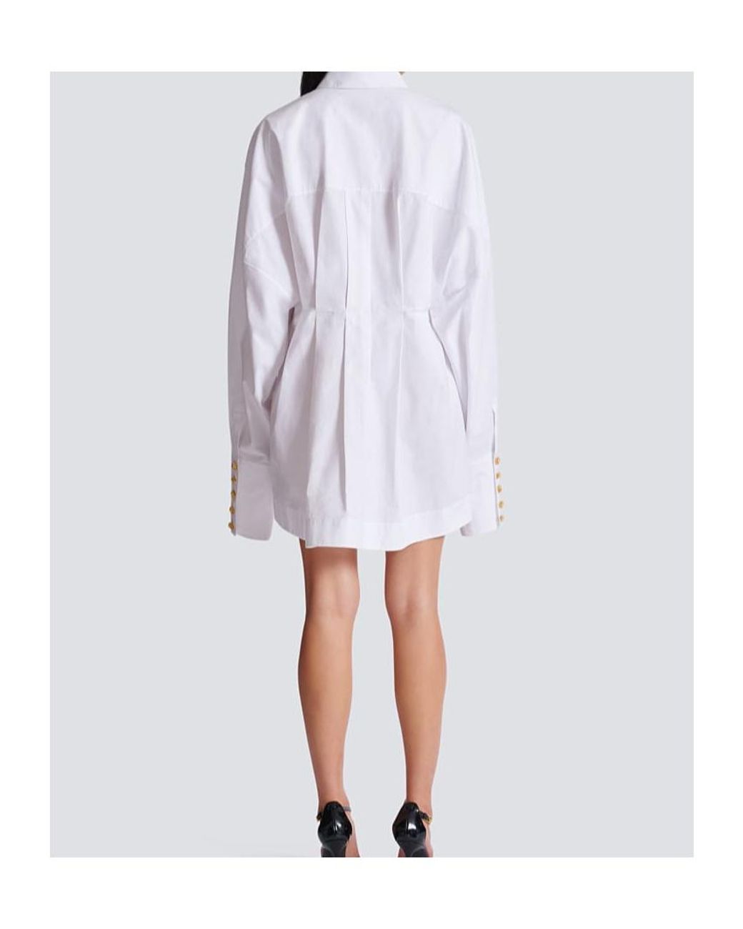 Balmain White Cotton Poplin Shirt Dress