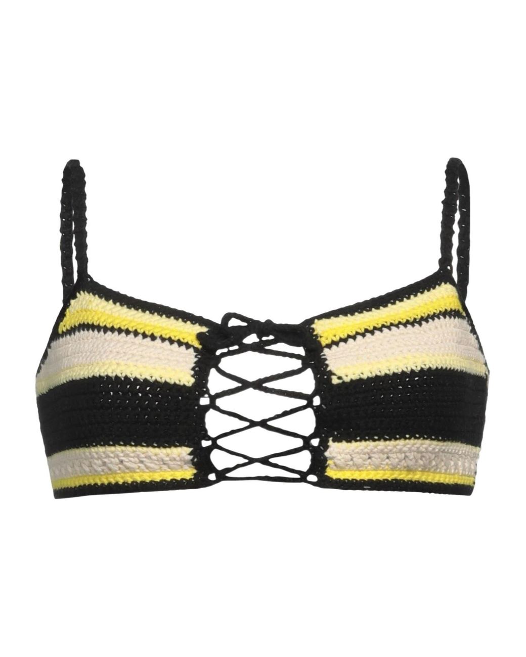 Ganni Black Striped Knitted Bikini Top