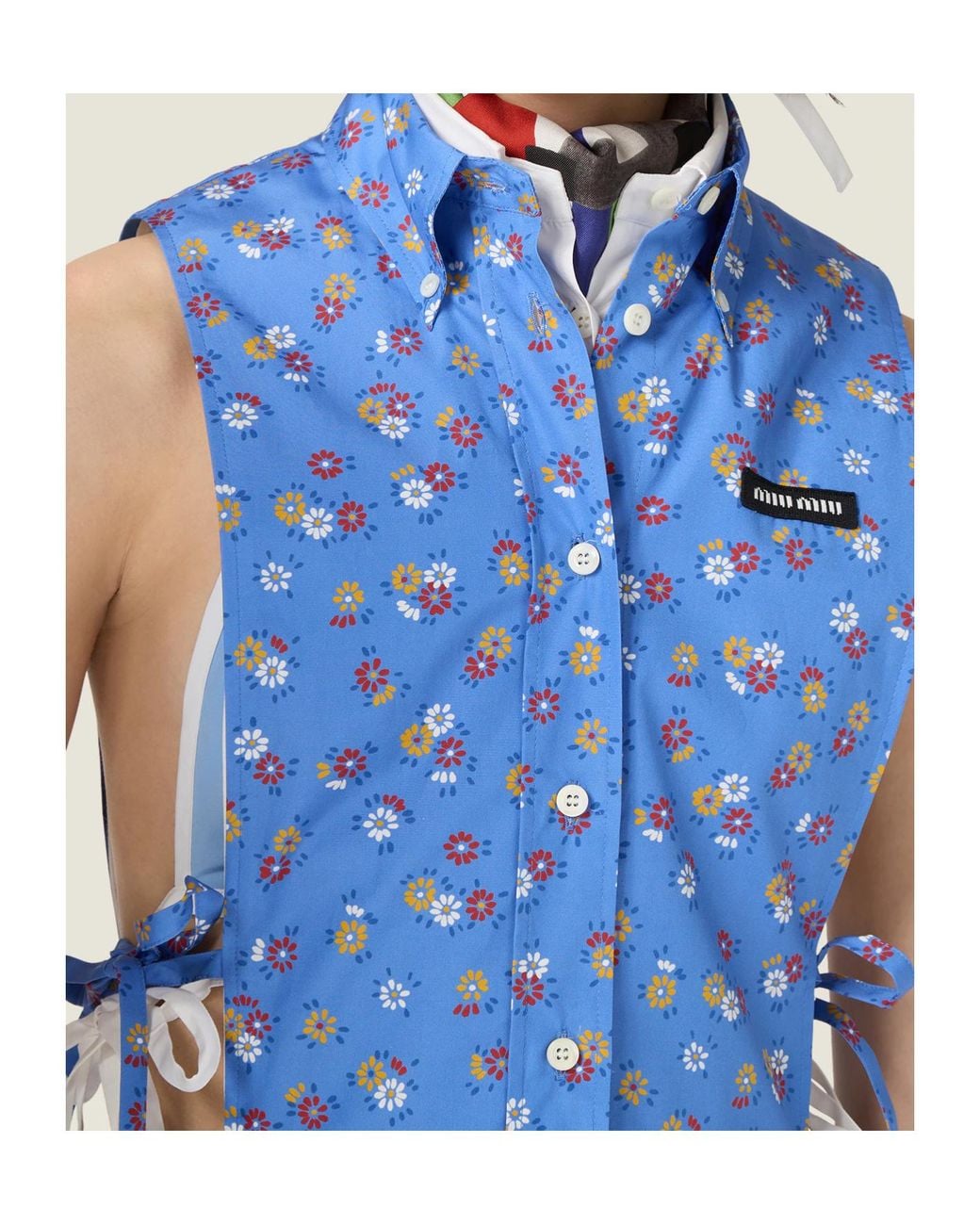 Miu Miu Blue Cotton Poplin Floral Mini Dress