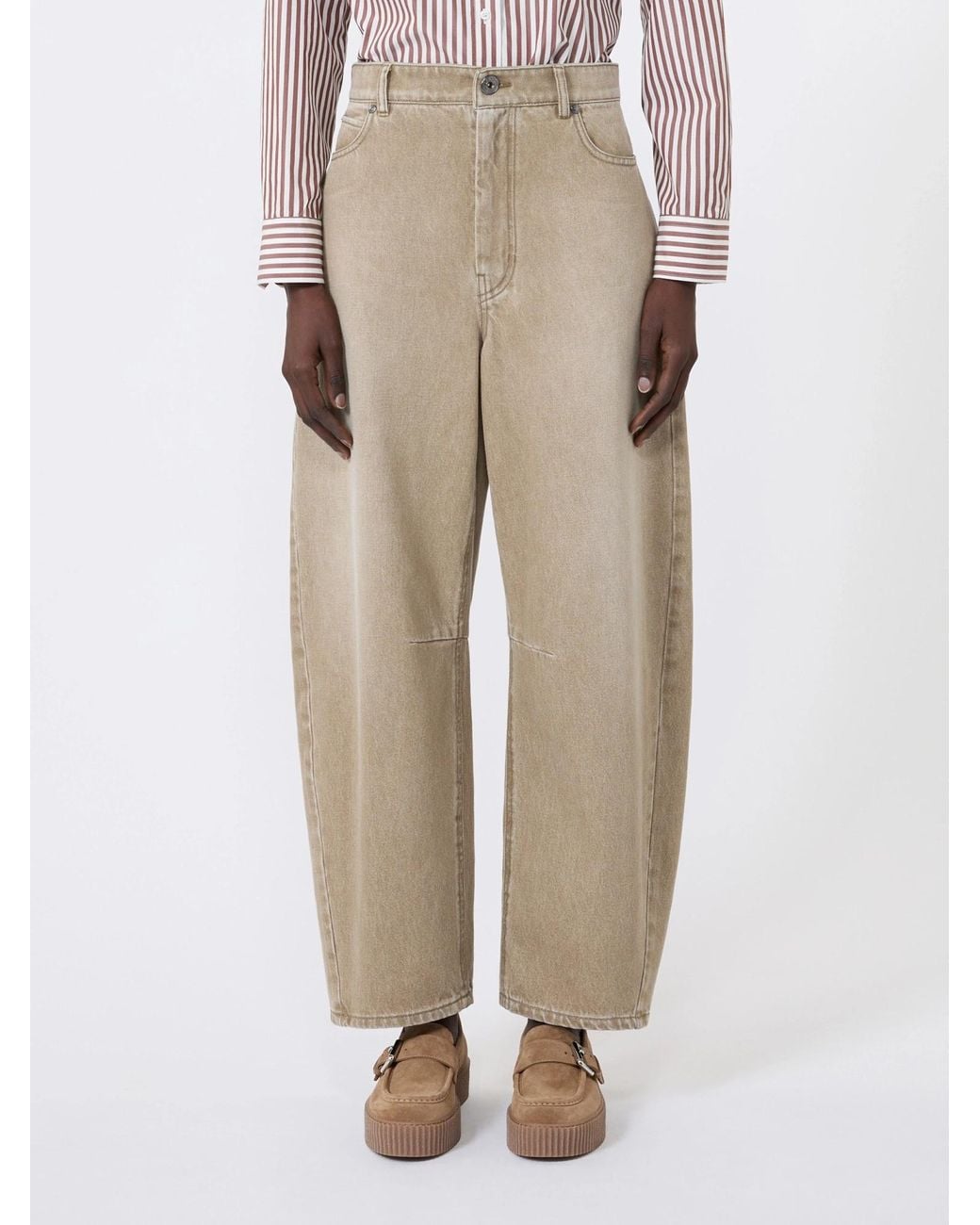 Weekend by Maxmara Natural Logo-Patch Barrel-Leg Jeans