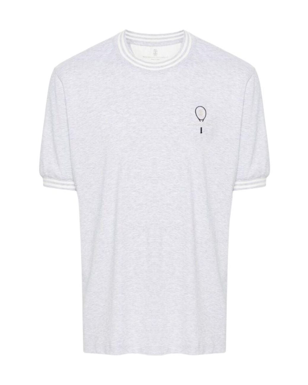 Brunello Cucinelli White Logo Printed Crewneck T-Shirt for men