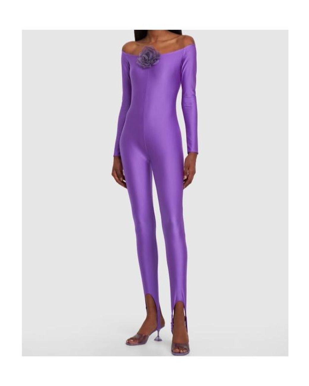 GIUSEPPE DI MORABITO Purple Shiny Elastic Knit Jumpsuit