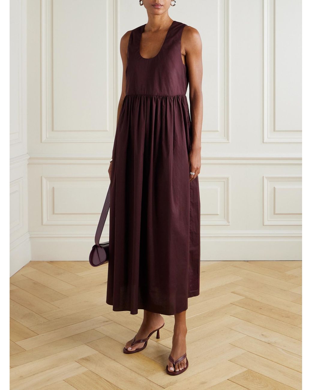 Matteau Purple Gathered Organic Cotton-Poplin Midi Dress