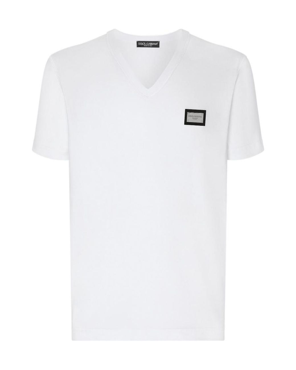 Dolce & Gabbana White Logo Patch V-Neck T-Shirt for men