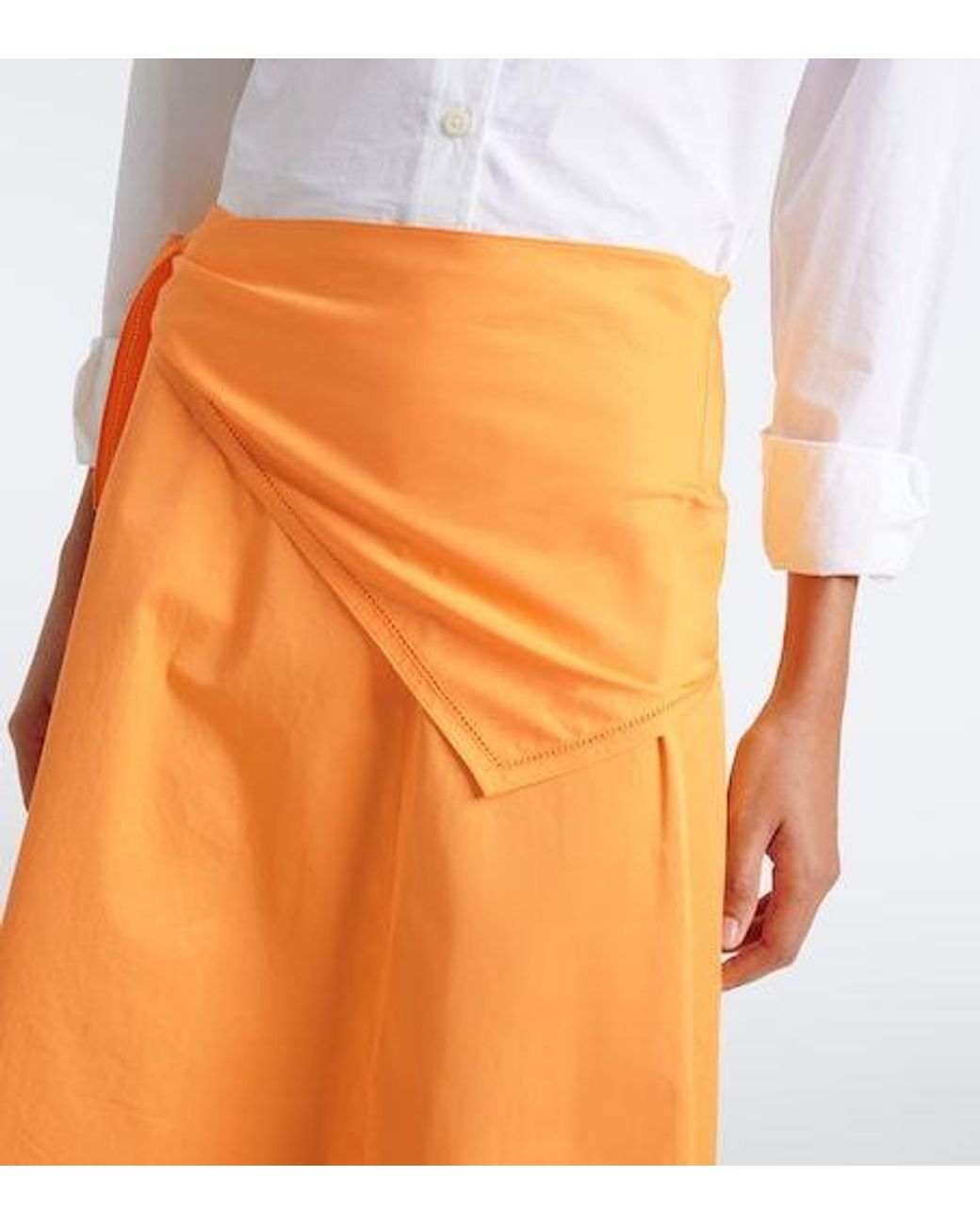 Vince Orange Cotton Poplin Midi Skirt