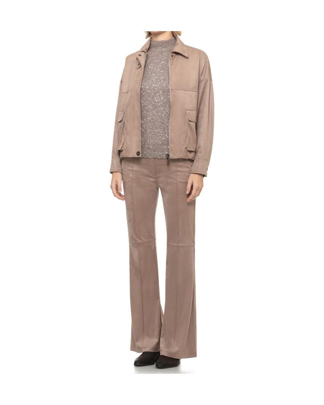 D.exterior Brown Sequined High Neck Knitted Top