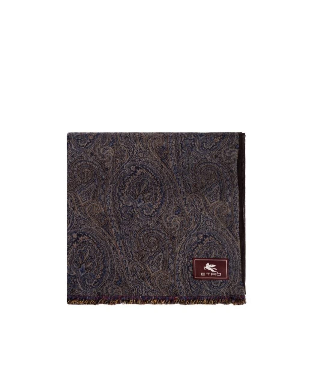 Etro Black Logo Patch Frayed Edge Scarf for men