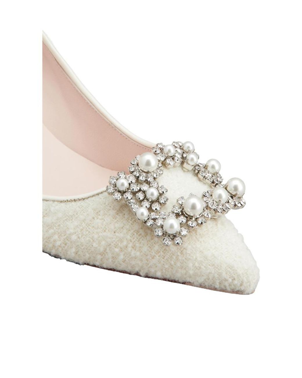 Roger Vivier White Embellished Pointed Toe Pumps