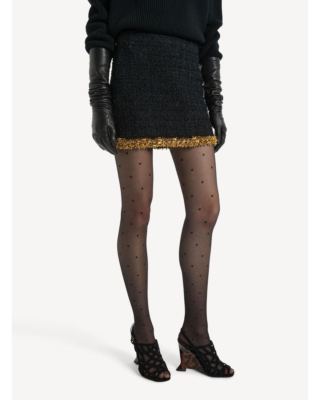 Balmain Black Tweed Beaded-Hem Mini Skirt