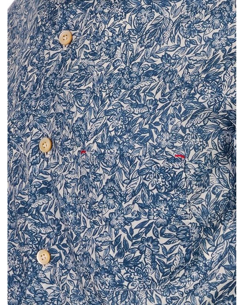 Kiton Blue Floral-Print Long-Sleeve Shirt for men