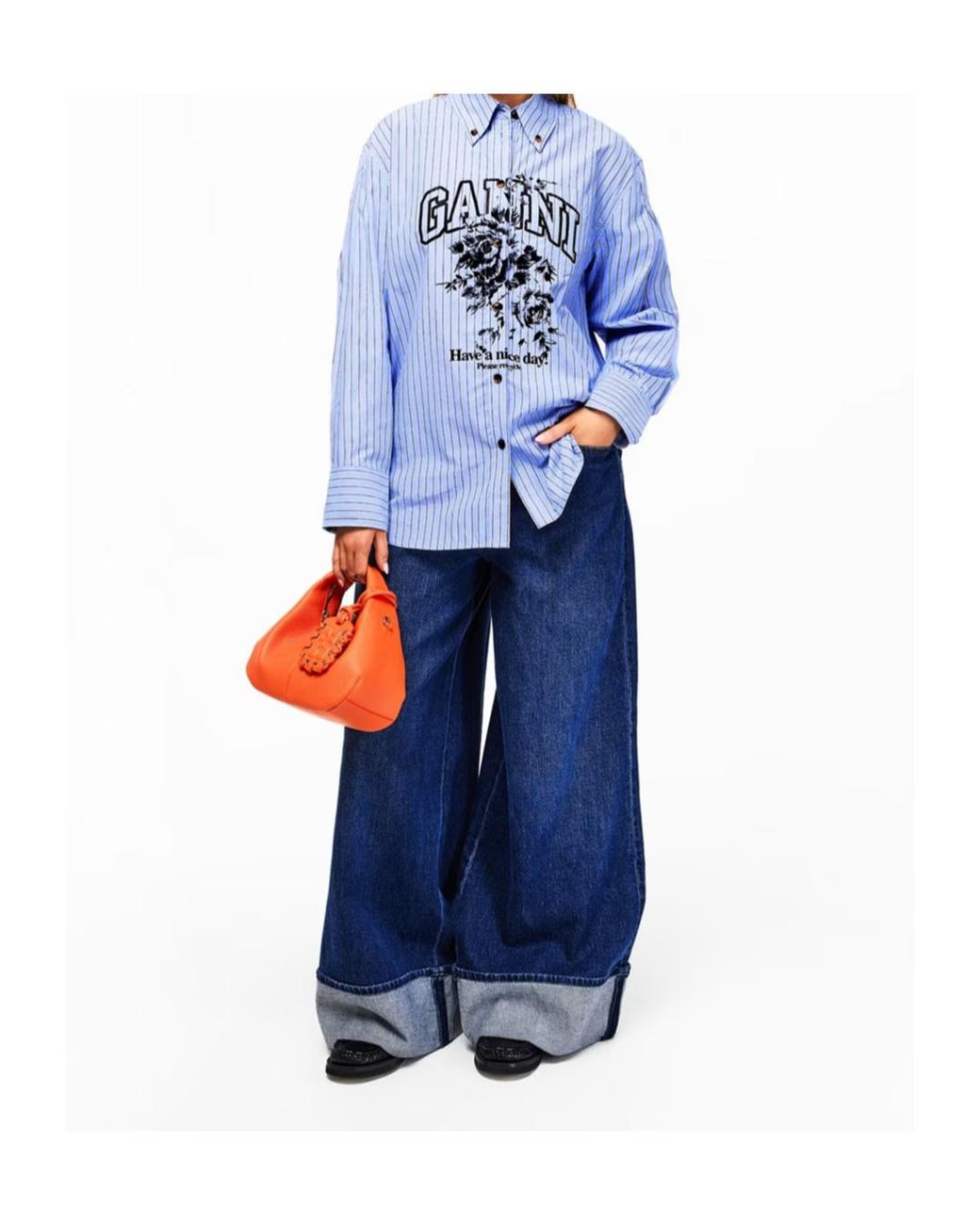 Ganni Blue Stripe Cotton Oversized T-Shirt