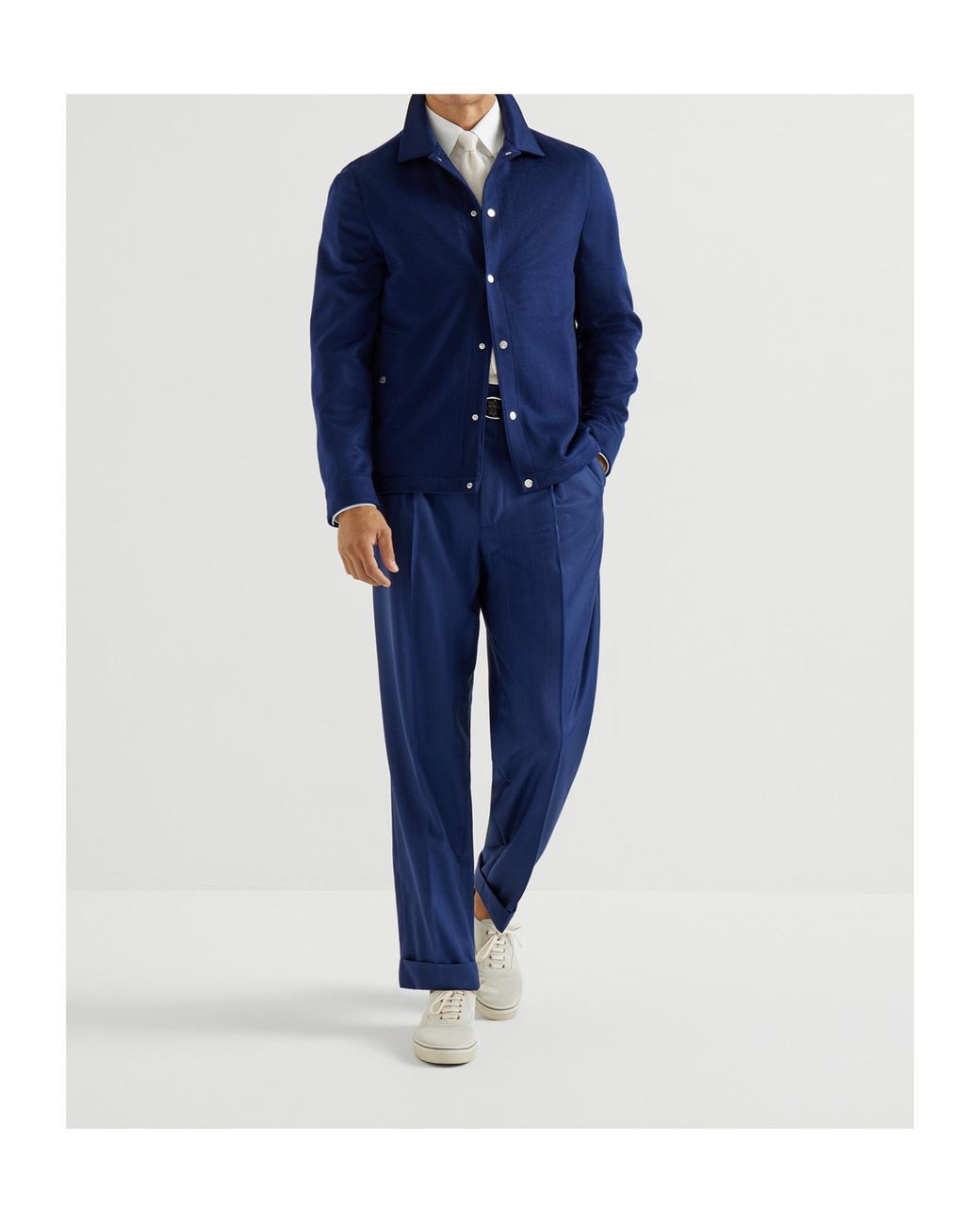 Brunello Cucinelli Blue Lightweight Cashmere Flannel Outerwear Jacket for men