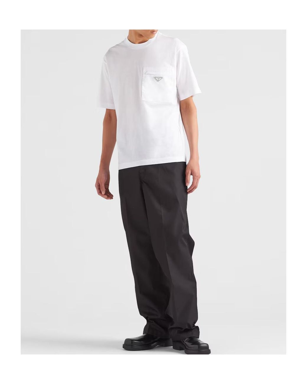 Prada White Re-Nylon And Jersey T-Shirt for men
