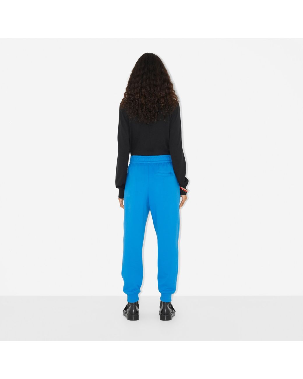 Burberry Blue Embroidered-Letter Motif Cotton Track Pants