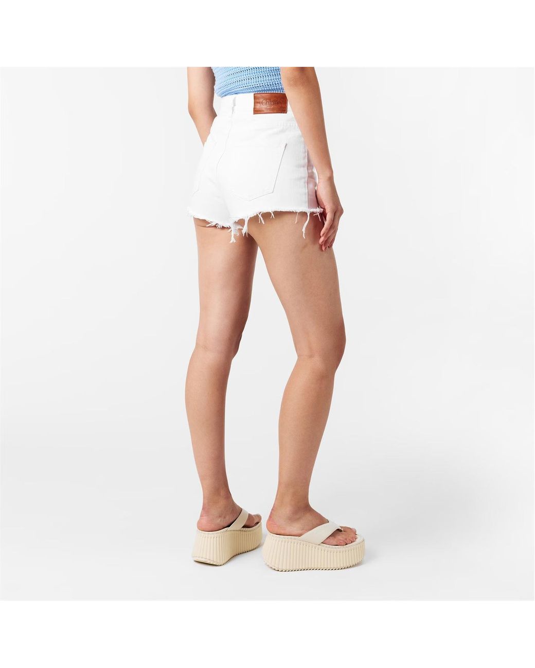 Chloé White Logo-Stamped Denim Shorts