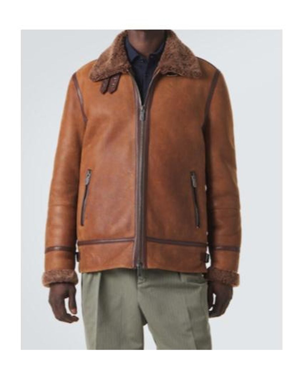 Brunello Cucinelli Brown Shearling-Lined Leather Jacket for men