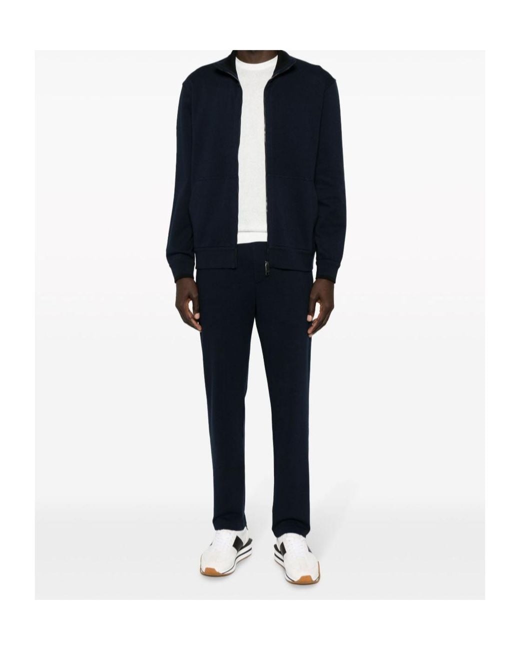 Brioni Blue High-Neck Zipped Sweatshirt for men