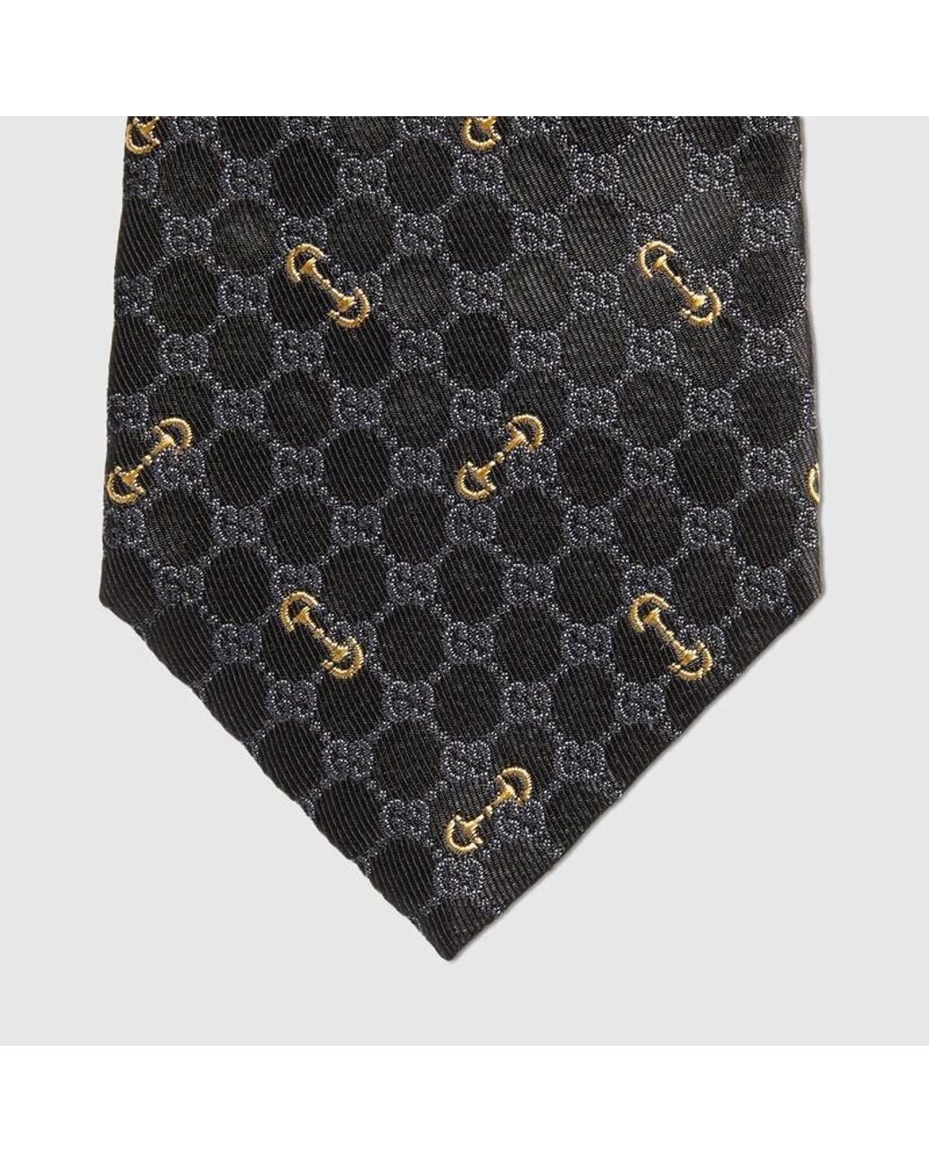 Gucci White Horsebit Embroidered Tie for men
