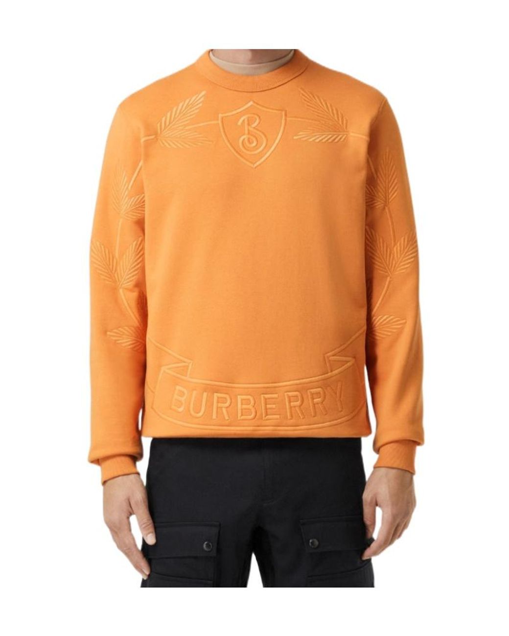 Burberry Orange Embroidered Oak Leaf Crest Cotton Sweatshirt for men