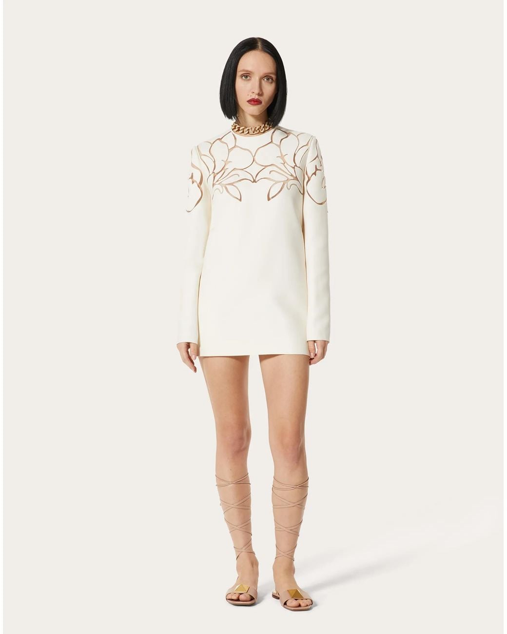 Valentino White Flower Hollowed-Out Embroidery Dress