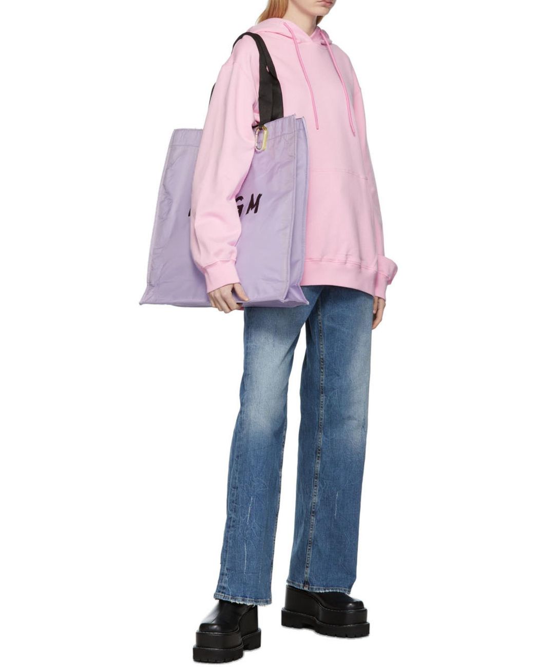 MSGM Pink Oversized Cotton Hoodie