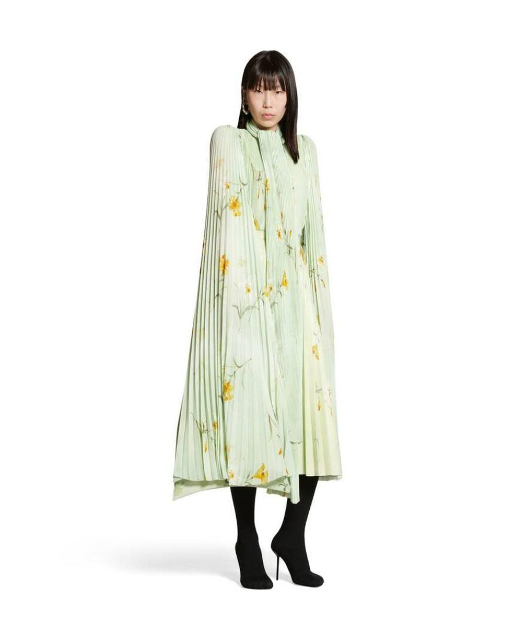 Balenciaga White Floral Printed Pleated Blouse Top
